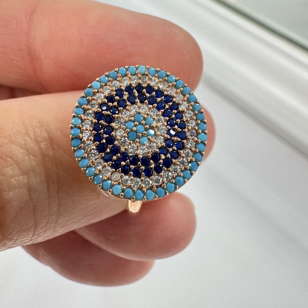 Adjustable Silver Evil Eye Ring With Crystals - image 5